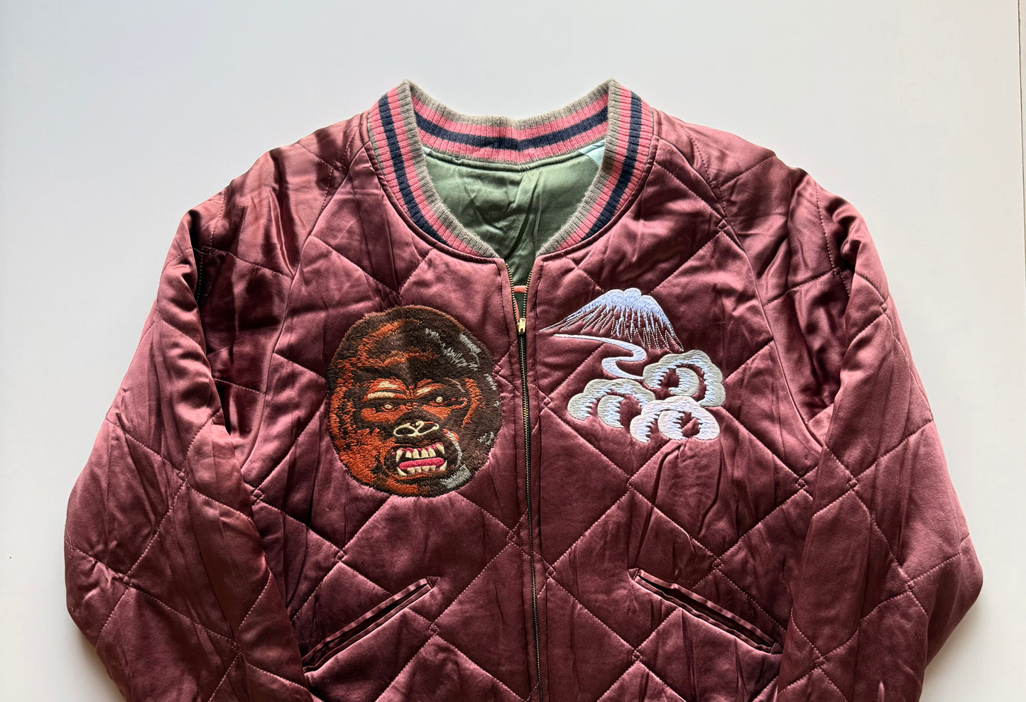 Rare EVISU Yamane Genes Reversible Sukajan Jacket Size 44 XL Japan Map Tiger Gorilla Embroidered Vintage Souvenir Bomber