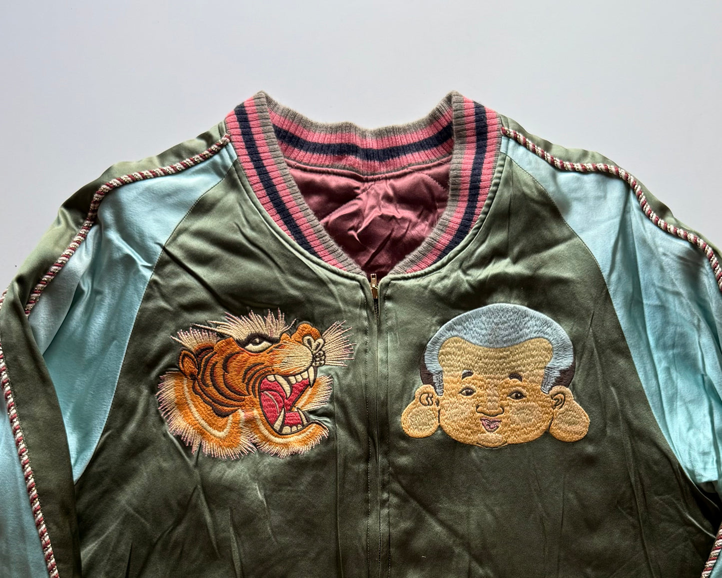Rare EVISU Yamane Genes Reversible Sukajan Jacket Size 44 XL Japan Map Tiger Gorilla Embroidered Vintage Souvenir Bomber
