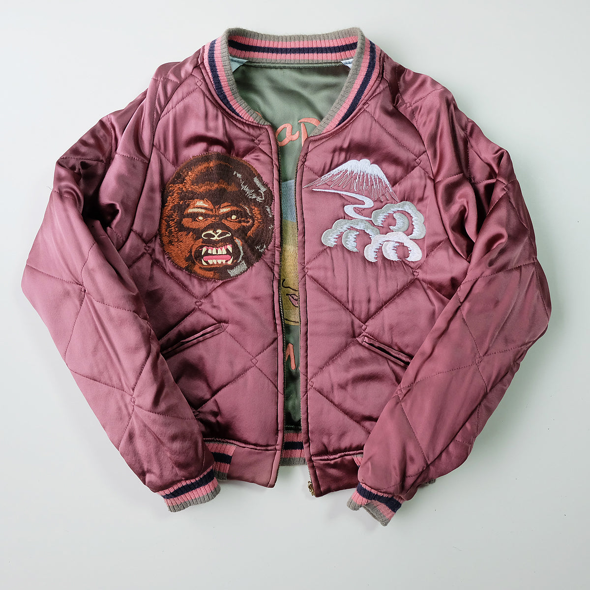 Rare EVISU Yamane Genes Reversible Sukajan Jacket Size 44 XL Japan Map Tiger Gorilla Embroidered Vintage Souvenir Bomber