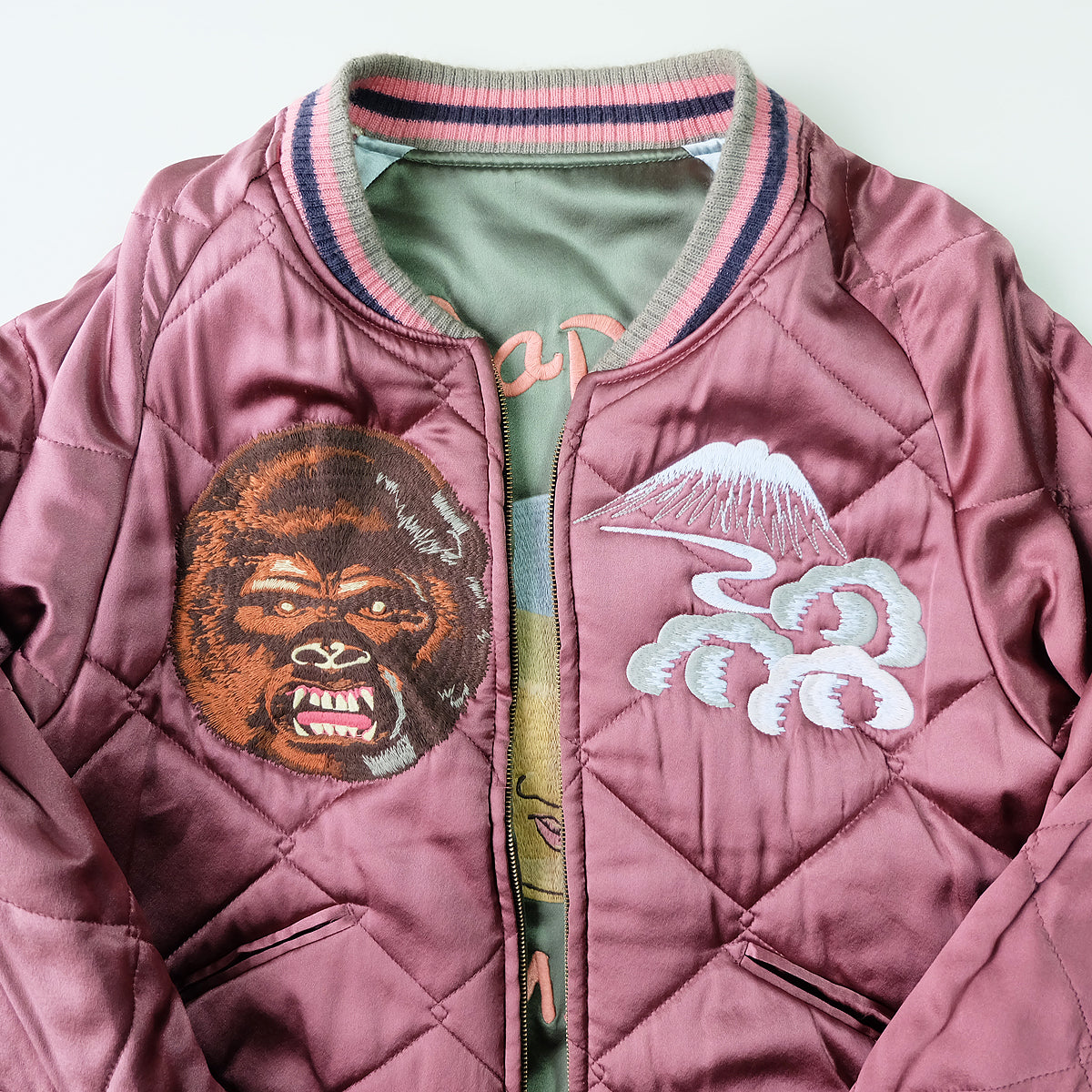 Rare EVISU Yamane Genes Reversible Sukajan Jacket Size 44 XL Japan Map Tiger Gorilla Embroidered Vintage Souvenir Bomber