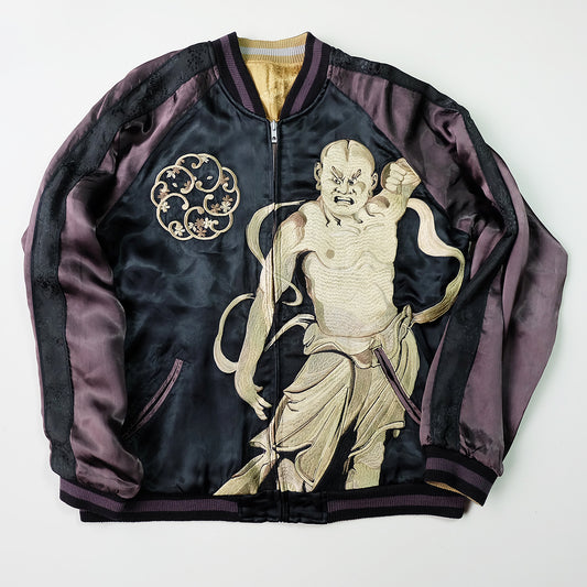 Vintage Reversible Nio Agyo Ungyo Sukajan Jacket M-L Gold Brocade Japanese Buddhist Guardian Yokosuka Bomber
