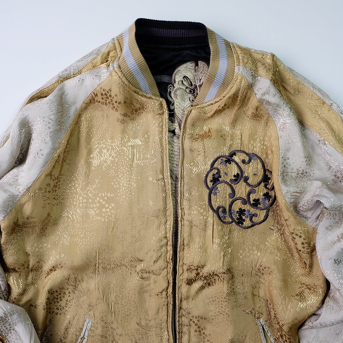 Vintage Reversible Nio Agyo Ungyo Sukajan Jacket M-L Gold Brocade Japanese Buddhist Guardian Yokosuka Bomber