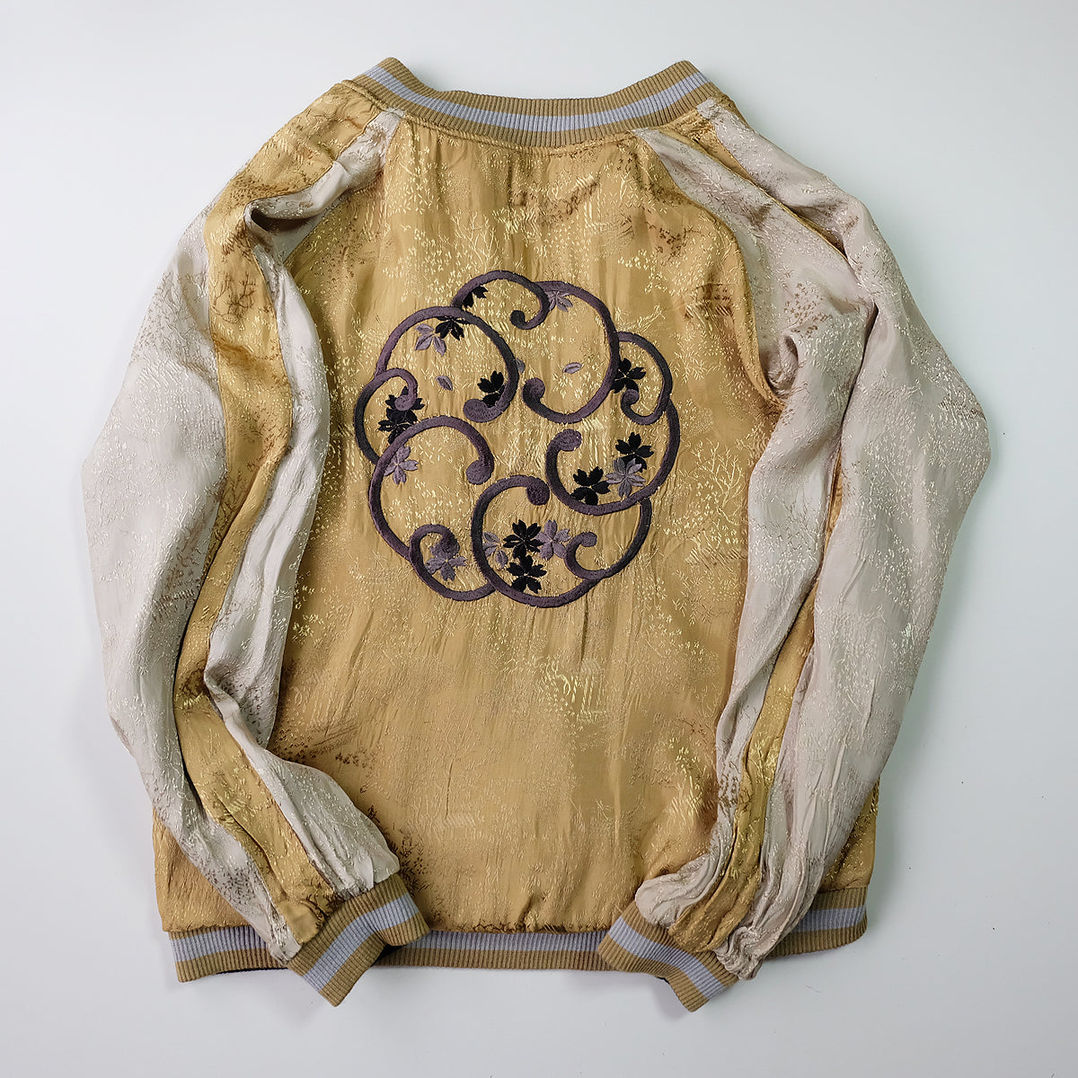 Vintage Reversible Nio Agyo Ungyo Sukajan Jacket M-L Gold Brocade Japanese Buddhist Guardian Yokosuka Bomber