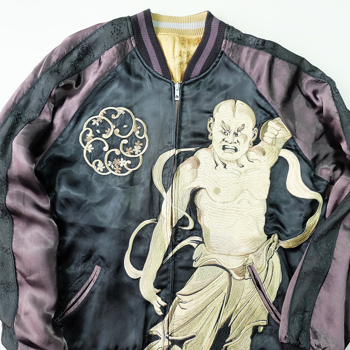 Vintage Reversible Nio Agyo Ungyo Sukajan Jacket M-L Gold Brocade Japanese Buddhist Guardian Yokosuka Bomber