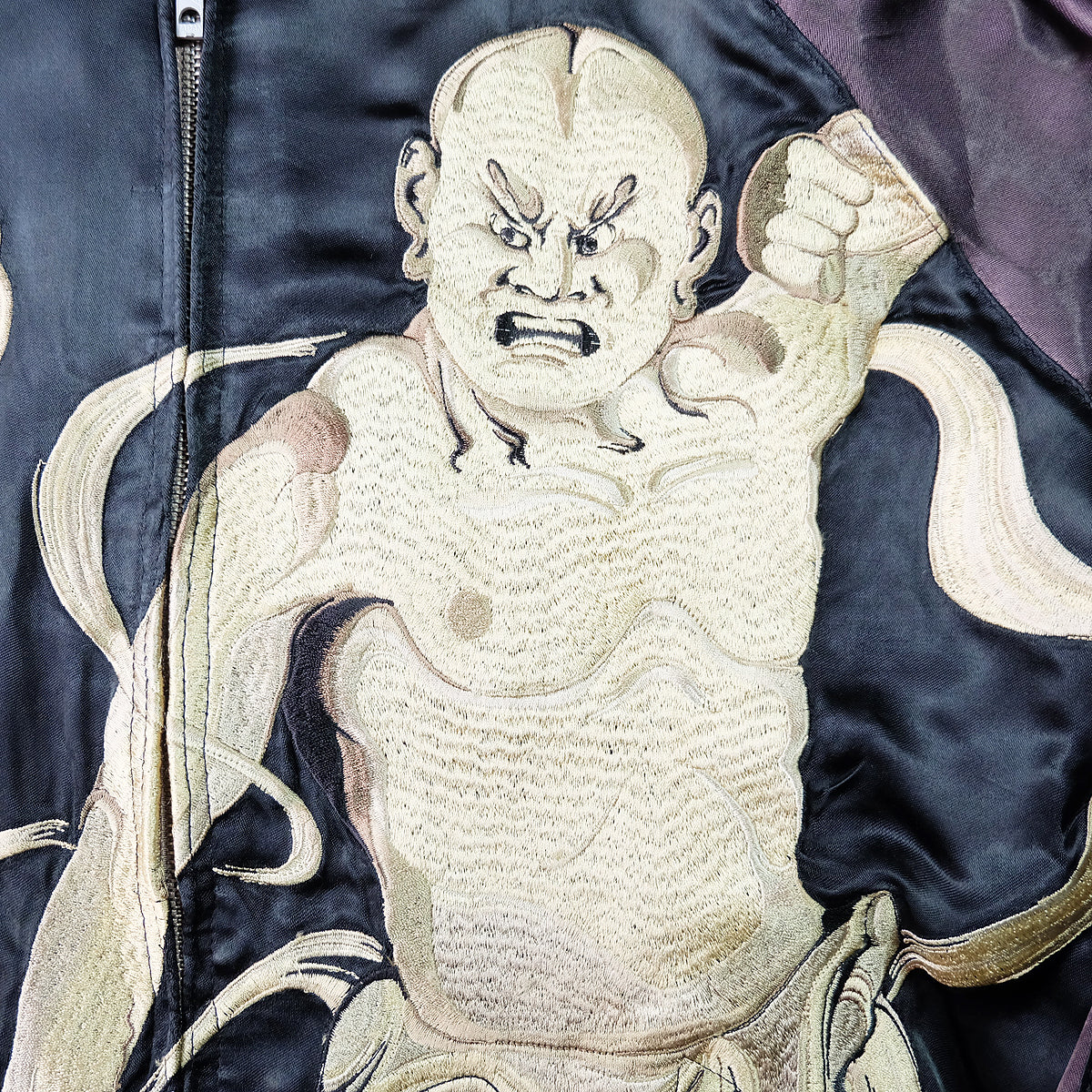 Vintage Reversible Nio Agyo Ungyo Sukajan Jacket M-L Gold Brocade Japanese Buddhist Guardian Yokosuka Bomber