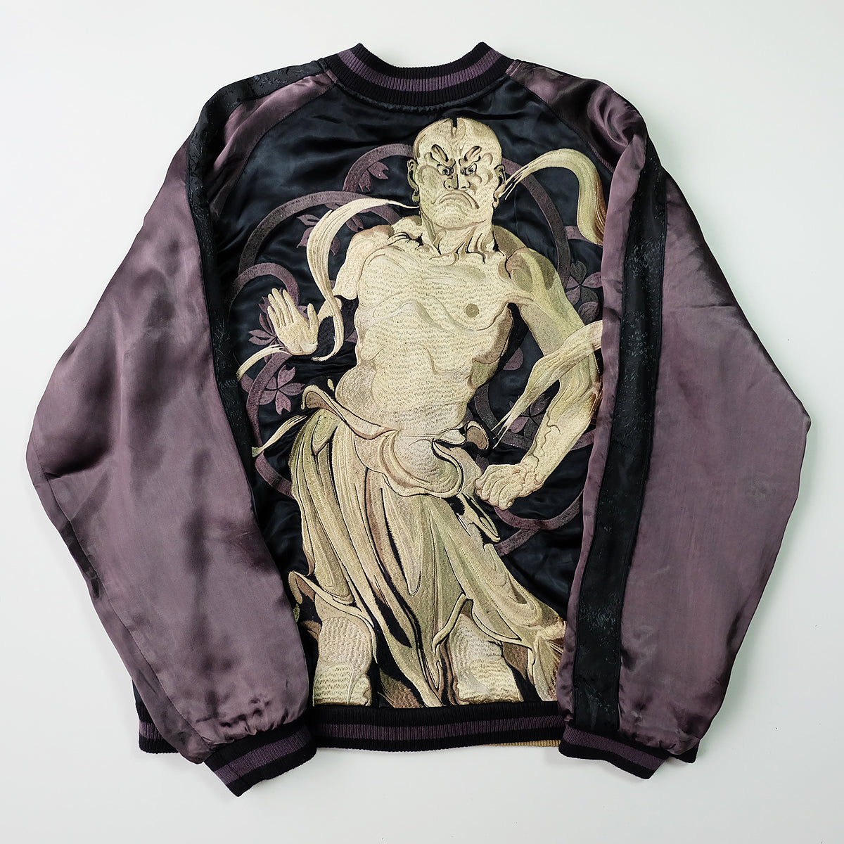Vintage Reversible Nio Agyo Ungyo Sukajan Jacket M-L Gold Brocade Japanese Buddhist Guardian Yokosuka Bomber