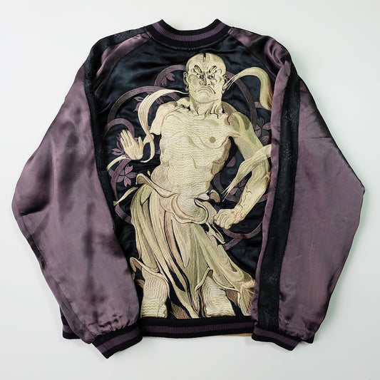 Vintage Reversible Nio Agyo Ungyo Sukajan Jacket M-L Gold Brocade Japanese Buddhist Guardian Yokosuka Bomber
