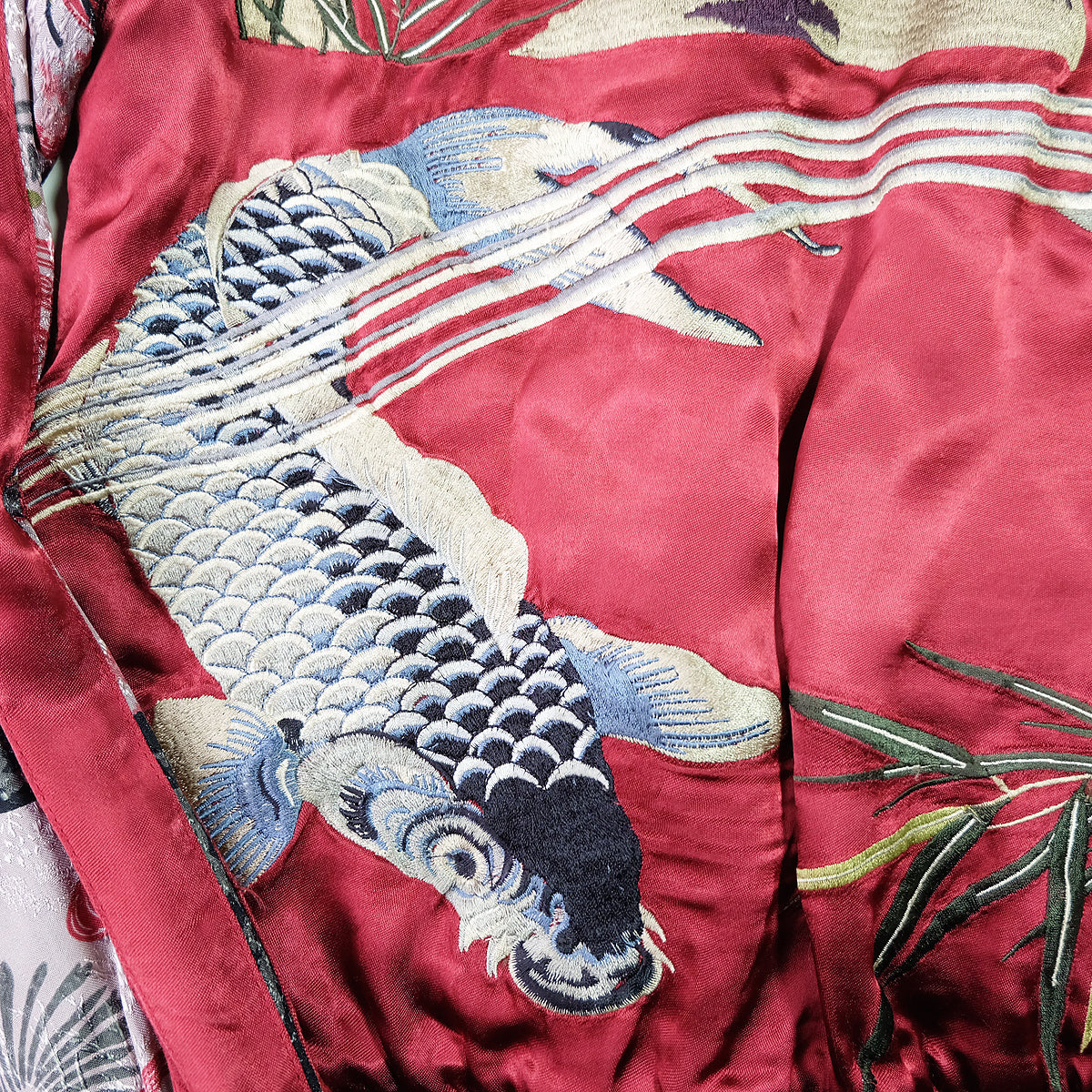 Vintage Japanese Japan Koi Carp Fish Sakura Cherry Blossoms Tattoo Art Design Embroidered Yokosuka Jumper Bomber Sukajan Souvenir Jacket M