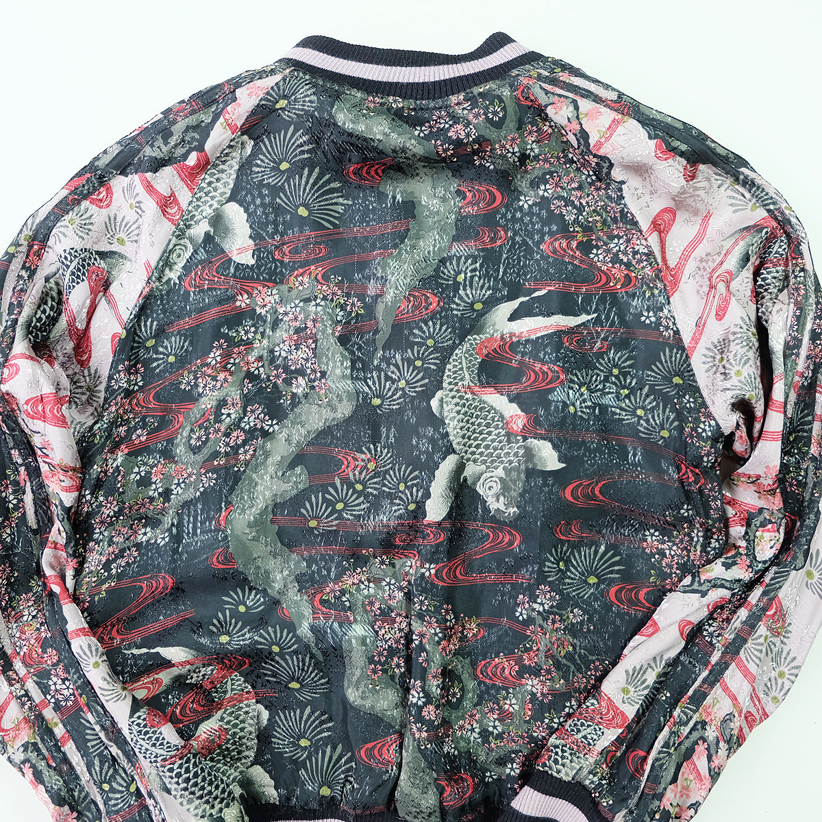 Vintage Japanese Japan Koi Carp Fish Sakura Cherry Blossoms Tattoo Art Design Embroidered Yokosuka Jumper Bomber Sukajan Souvenir Jacket M