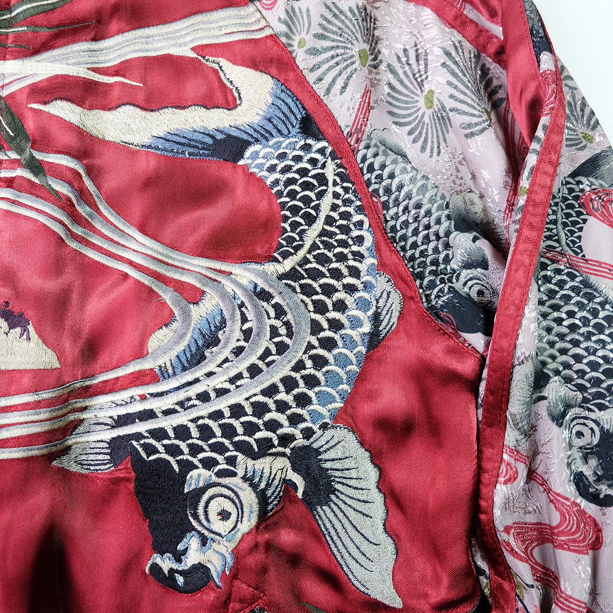 Vintage Japanese Japan Koi Carp Fish Sakura Cherry Blossoms Tattoo Art Design Embroidered Yokosuka Jumper Bomber Sukajan Souvenir Jacket M