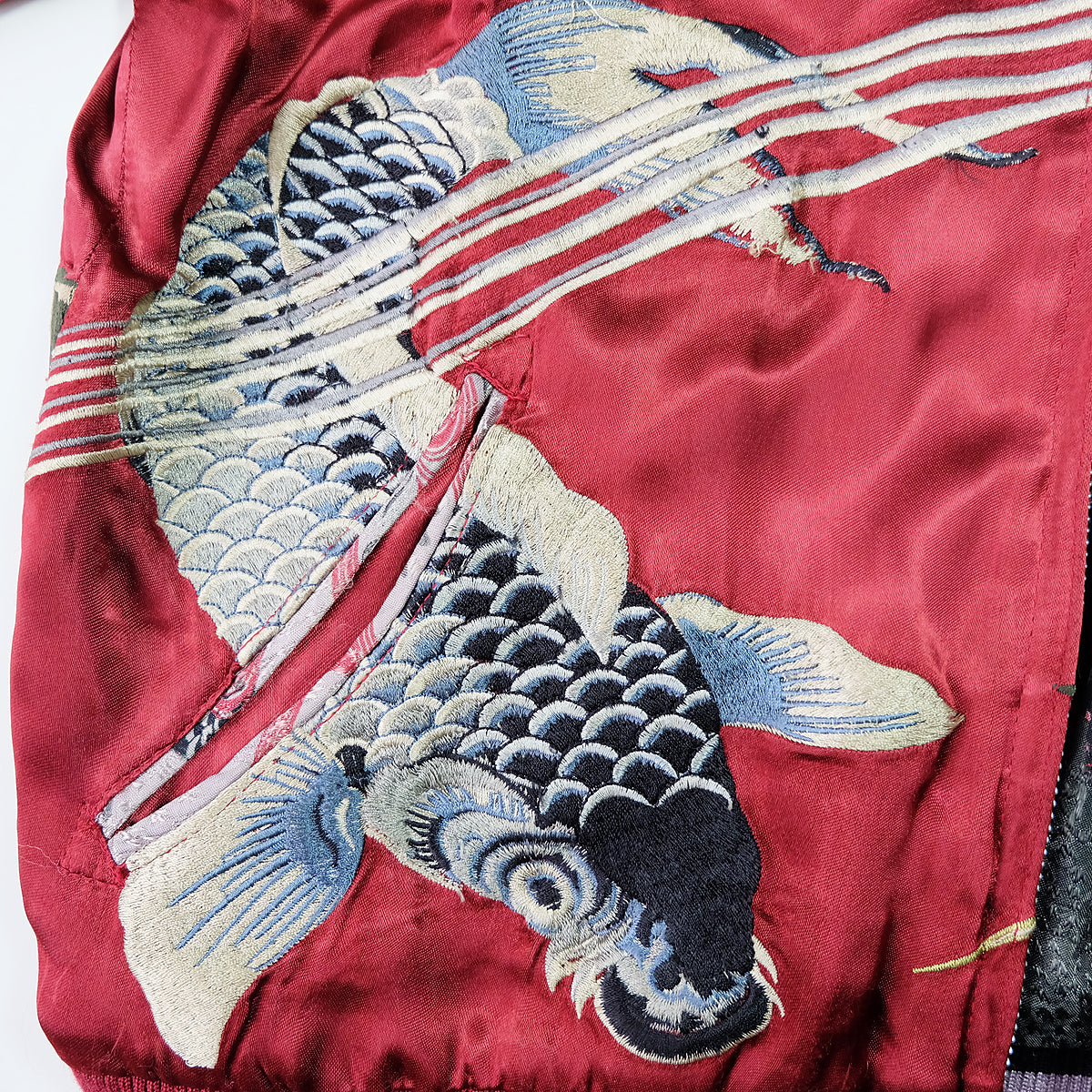 Vintage Japanese Japan Koi Carp Fish Sakura Cherry Blossoms Tattoo Art Design Embroidered Yokosuka Jumper Bomber Sukajan Souvenir Jacket M