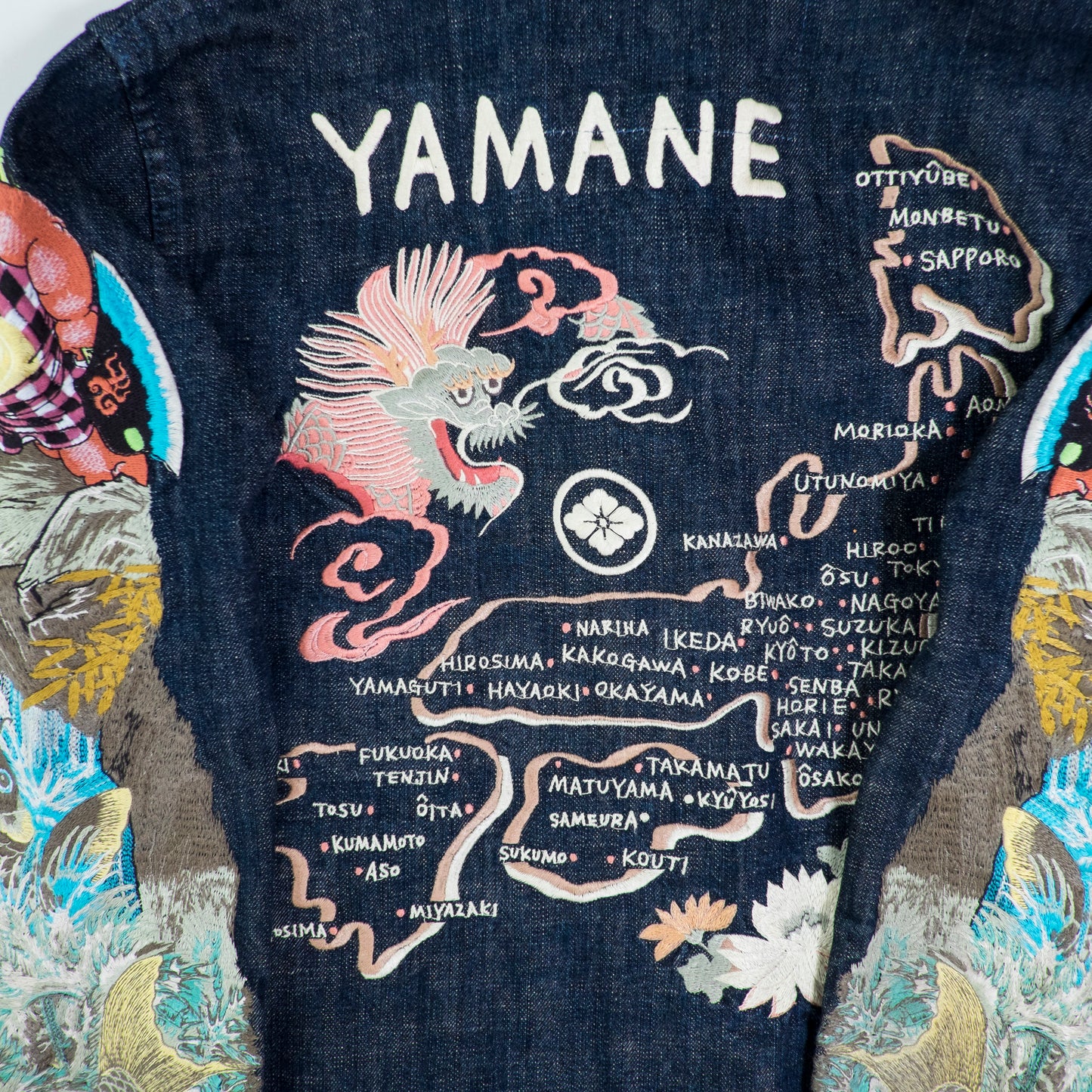 YAMANE EVISU Vintage Kintaro Koi Dragon Japan Map Embroidered Denim Jacket Amekaji Sukajan Style Tour Coat M-L