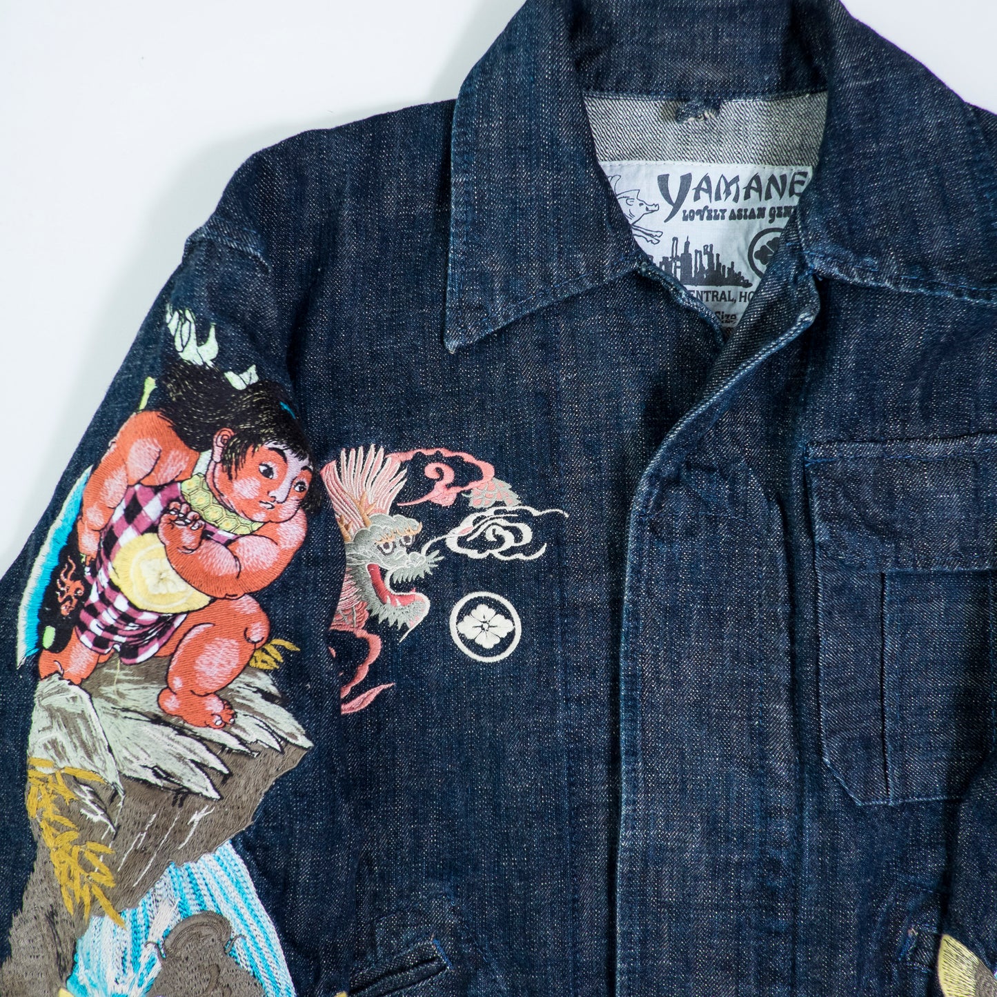 YAMANE EVISU Vintage Kintaro Koi Dragon Japan Map Embroidered Denim Jacket Amekaji Sukajan Style Tour Coat M-L