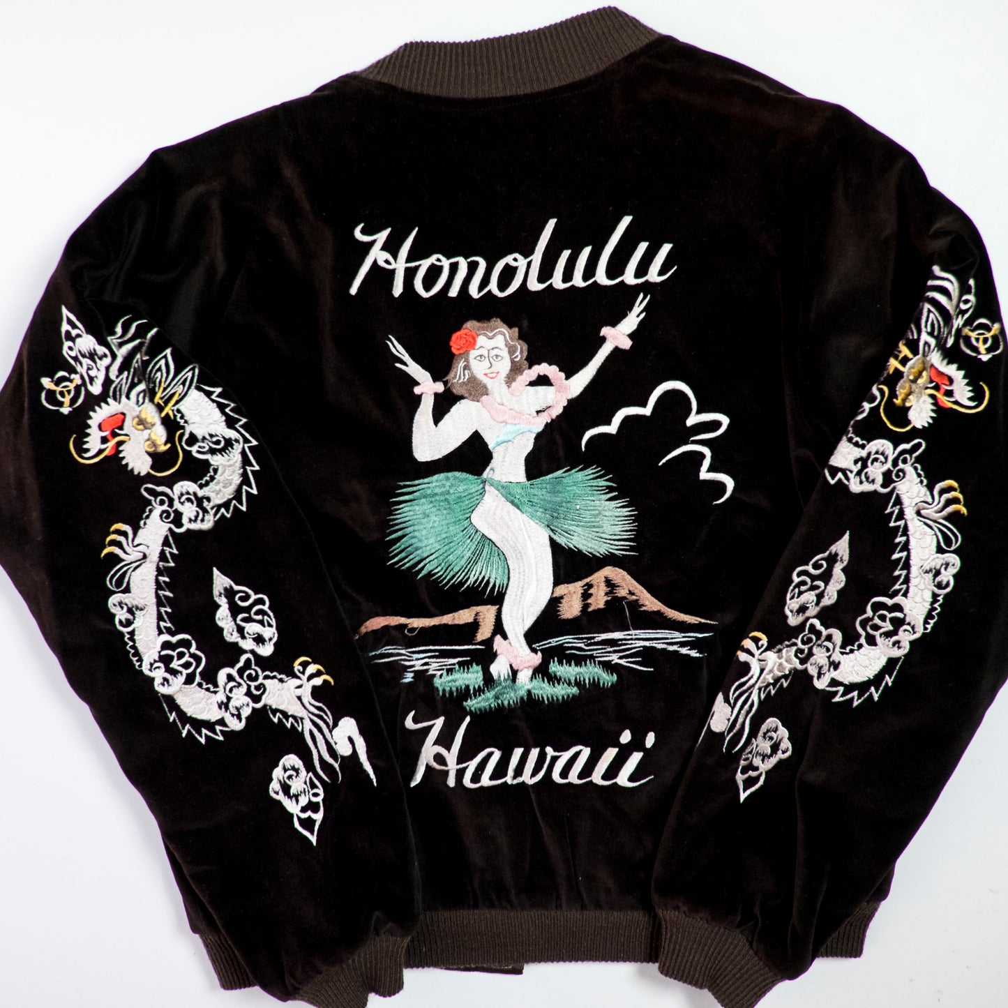 Vintage Tailor Toyo M18279 Honolulu Hawaii Hula Girl Dragon Velvet Reversible Sukajan Japanese Souvenir Jacket