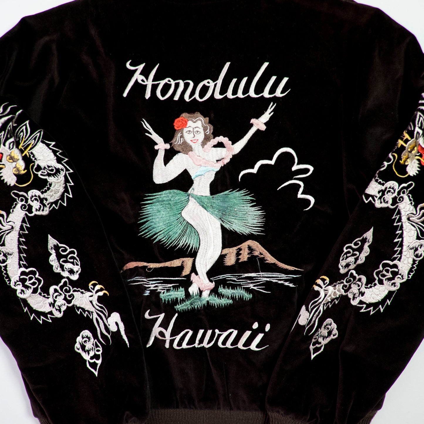 Vintage Tailor Toyo M18279 Honolulu Hawaii Hula Girl Dragon Velvet Reversible Sukajan Japanese Souvenir Jacket