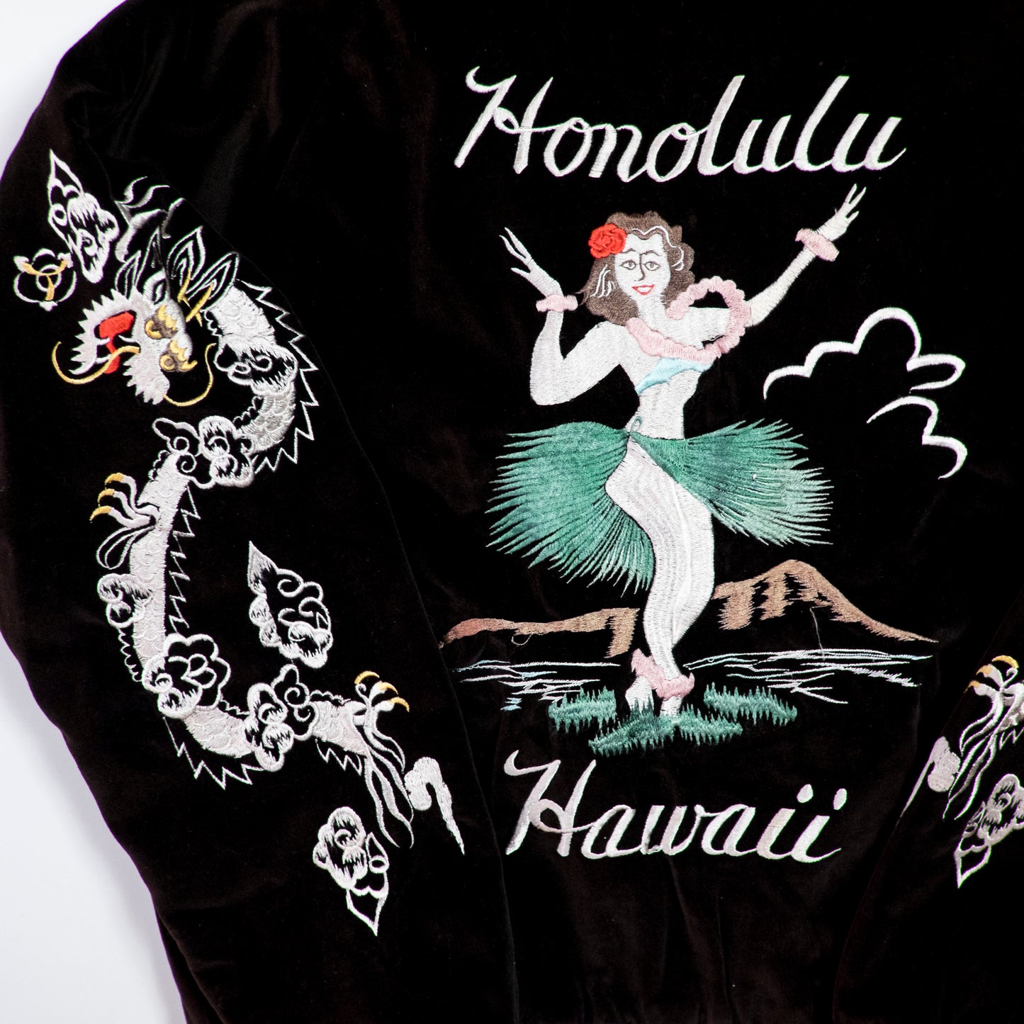 Vintage Tailor Toyo M18279 Honolulu Hawaii Hula Girl Dragon Velvet Reversible Sukajan Japanese Souvenir Jacket