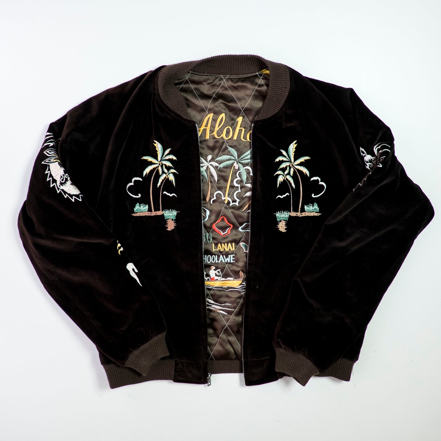 Vintage Tailor Toyo M18279 Honolulu Hawaii Hula Girl Dragon Velvet Reversible Sukajan Japanese Souvenir Jacket