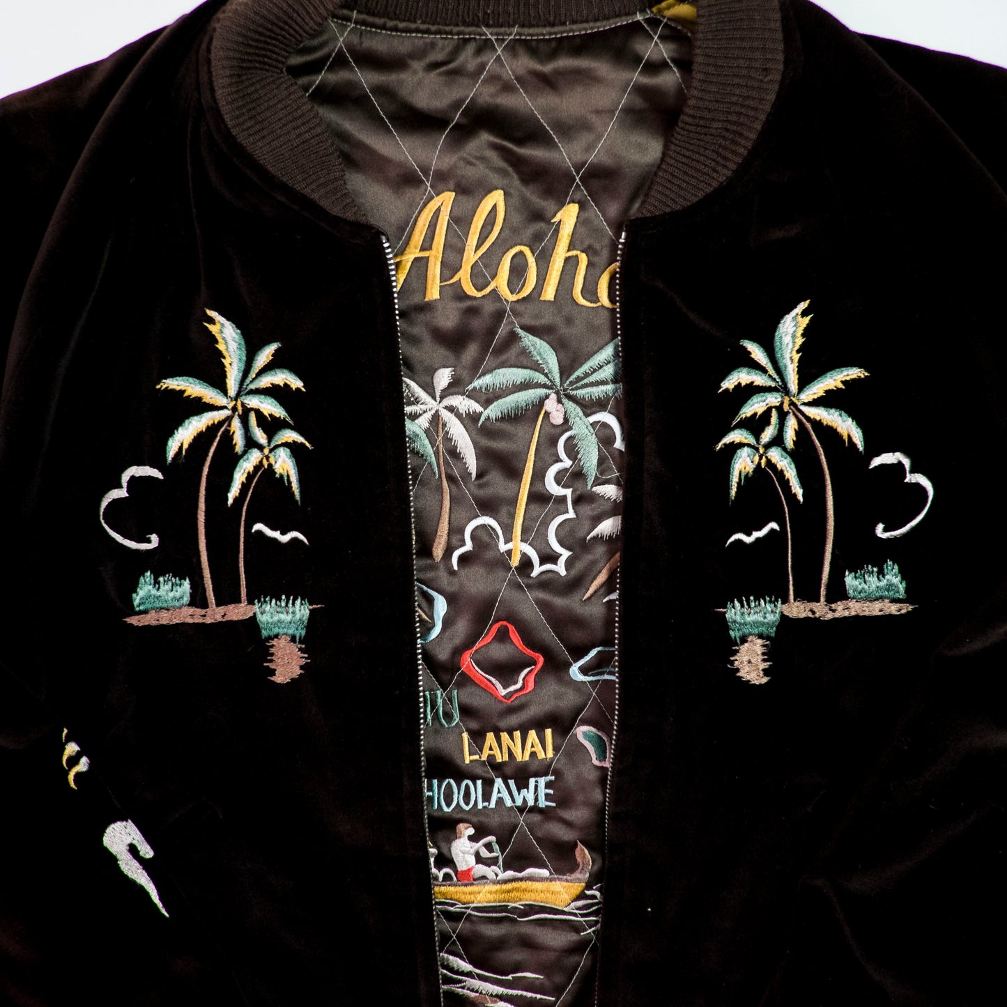 Vintage Tailor Toyo M18279 Honolulu Hawaii Hula Girl Dragon Velvet Reversible Sukajan Japanese Souvenir Jacket