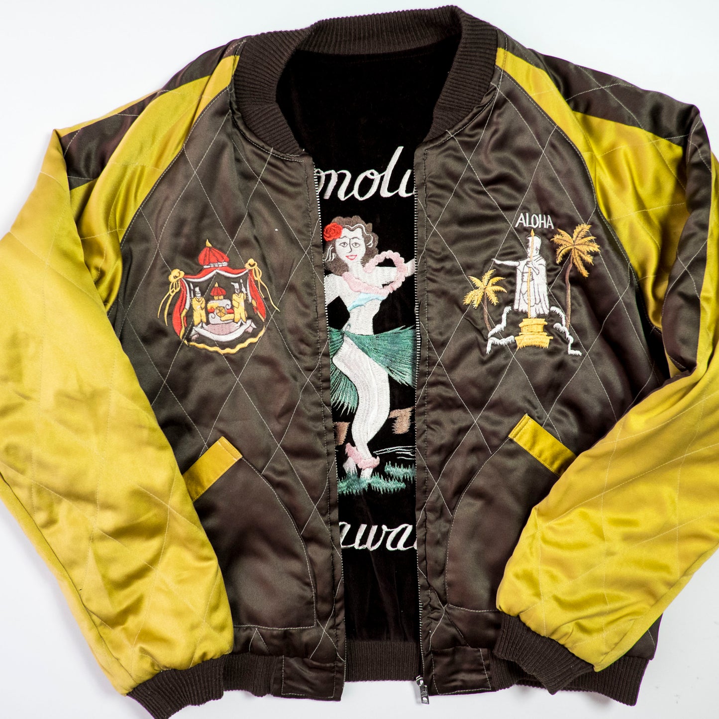 Vintage Tailor Toyo M18279 Honolulu Hawaii Hula Girl Dragon Velvet Reversible Sukajan Japanese Souvenir Jacket