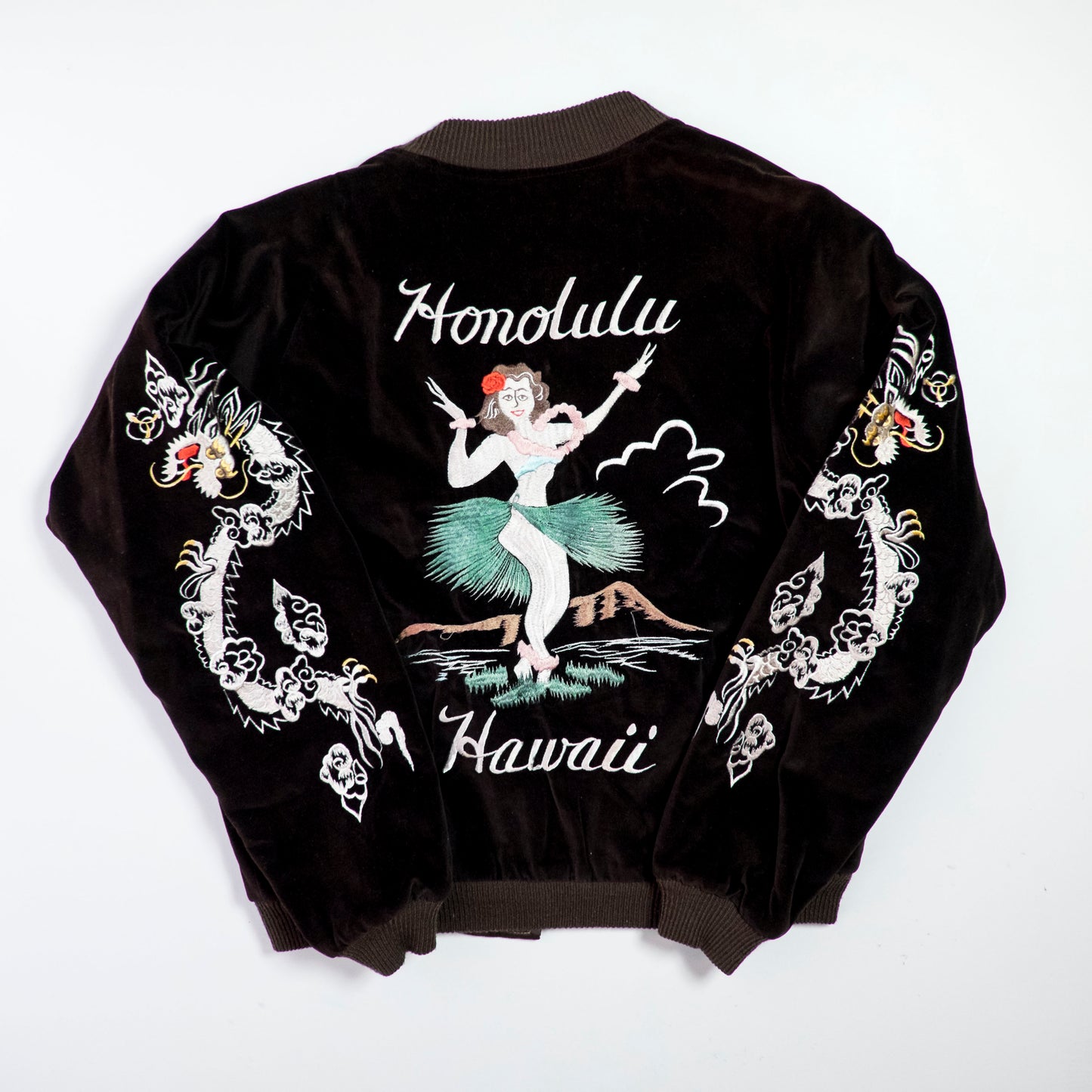 Vintage Tailor Toyo M18279 Honolulu Hawaii Hula Girl Dragon Velvet Reversible Sukajan Japanese Souvenir Jacket
