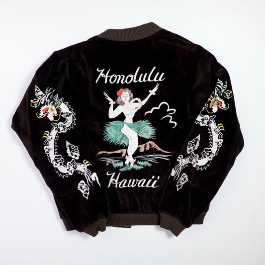 Vintage Tailor Toyo M18279 Honolulu Hawaii Hula Girl Dragon Velvet Reversible Sukajan Japanese Souvenir Jacket