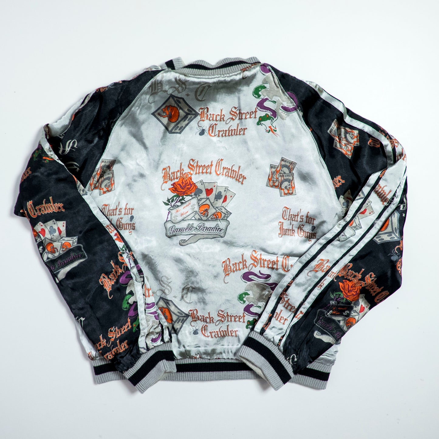 PUNK ROCK Blue Vintage Japanese Japan Snake Skull x Dragon Ryu Tattoo Art Design Embroidered Yokosuka Jumper Bomber Sukajan Souvenir Jacket