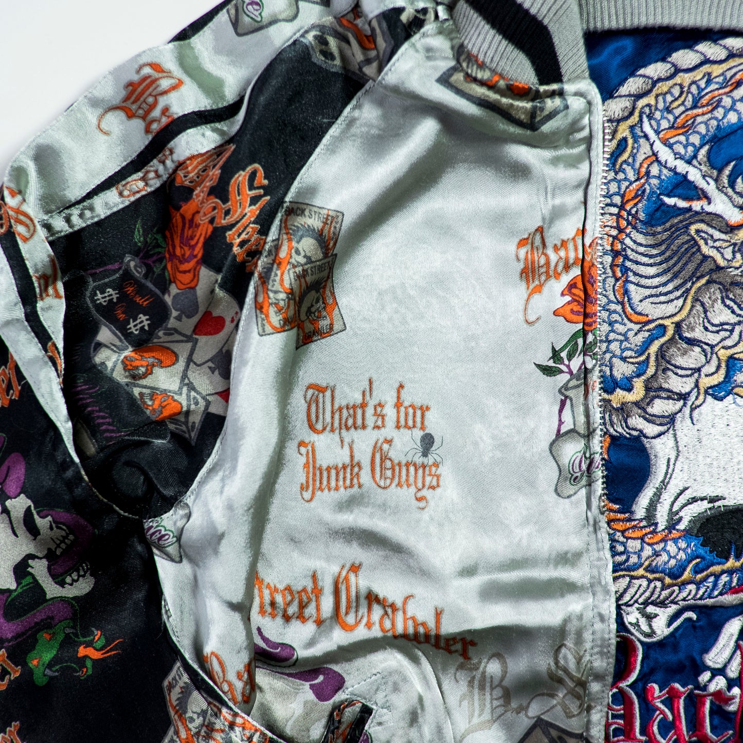PUNK ROCK Blue Vintage Japanese Japan Snake Skull x Dragon Ryu Tattoo Art Design Embroidered Yokosuka Jumper Bomber Sukajan Souvenir Jacket