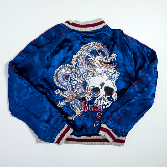 PUNK ROCK Blue Vintage Japanese Japan Snake Skull x Dragon Ryu Tattoo Art Design Embroidered Yokosuka Jumper Bomber Sukajan Souvenir Jacket