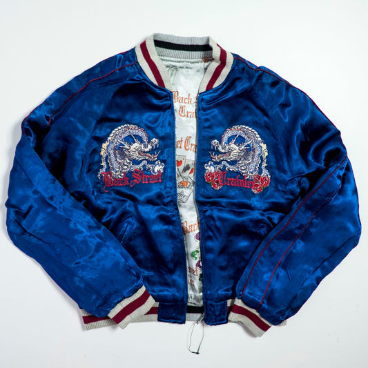 PUNK ROCK Blue Vintage Japanese Japan Snake Skull x Dragon Ryu Tattoo Art Design Embroidered Yokosuka Jumper Bomber Sukajan Souvenir Jacket