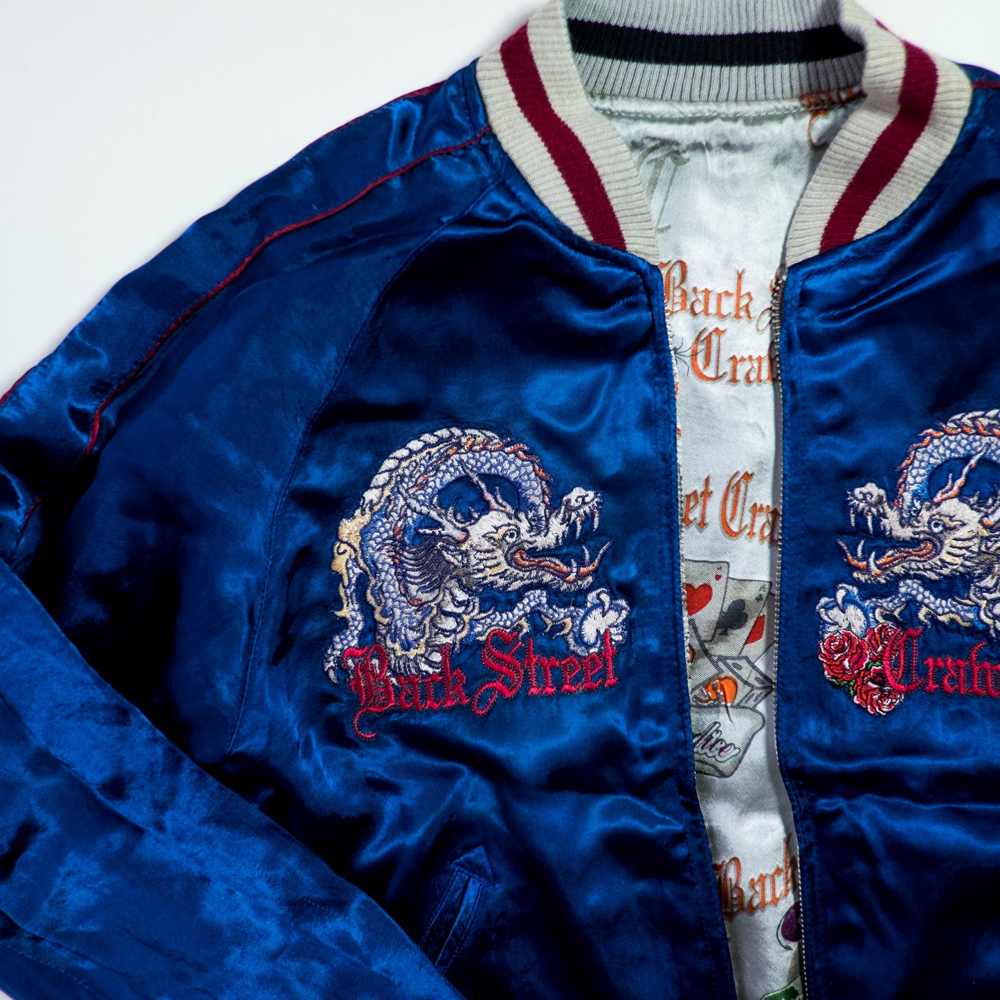 PUNK ROCK Blue Vintage Japanese Japan Snake Skull x Dragon Ryu Tattoo Art Design Embroidered Yokosuka Jumper Bomber Sukajan Souvenir Jacket