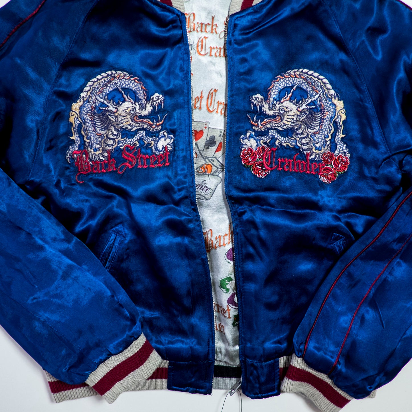 PUNK ROCK Blue Vintage Japanese Japan Snake Skull x Dragon Ryu Tattoo Art Design Embroidered Yokosuka Jumper Bomber Sukajan Souvenir Jacket