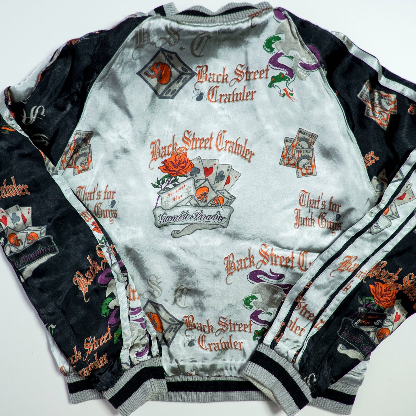 PUNK ROCK Blue Vintage Japanese Japan Snake Skull x Dragon Ryu Tattoo Art Design Embroidered Yokosuka Jumper Bomber Sukajan Souvenir Jacket