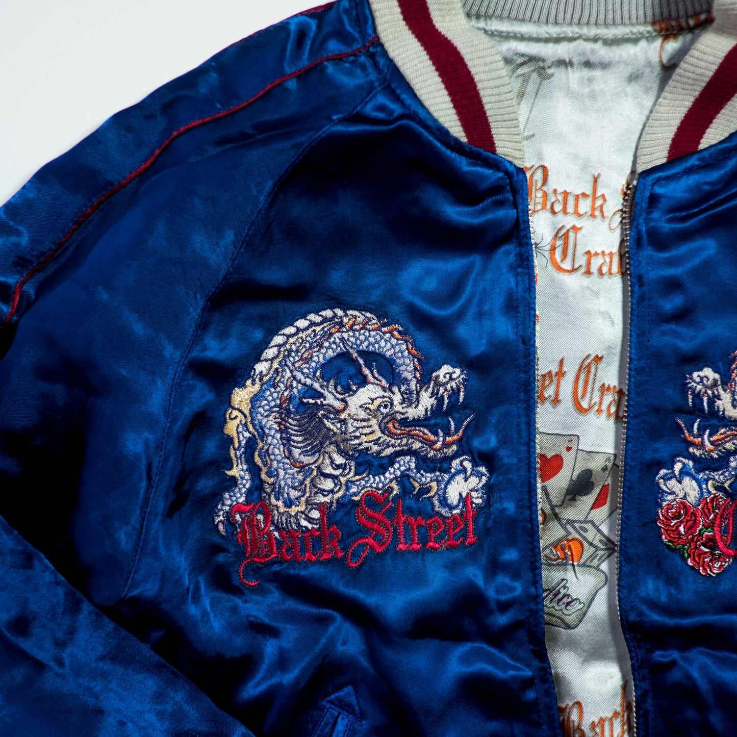 PUNK ROCK Blue Vintage Japanese Japan Snake Skull x Dragon Ryu Tattoo Art Design Embroidered Yokosuka Jumper Bomber Sukajan Souvenir Jacket