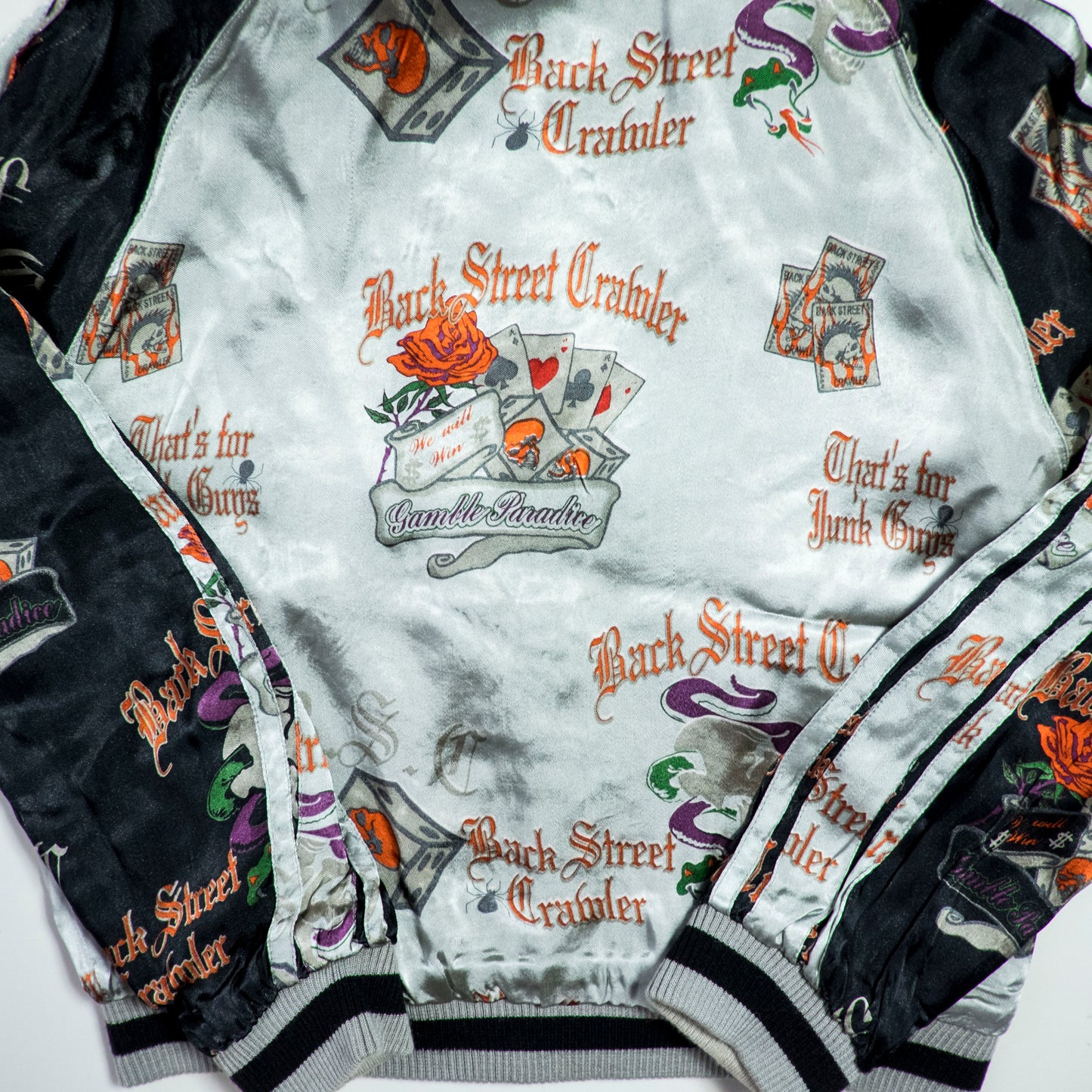 PUNK ROCK Blue Vintage Japanese Japan Snake Skull x Dragon Ryu Tattoo Art Design Embroidered Yokosuka Jumper Bomber Sukajan Souvenir Jacket
