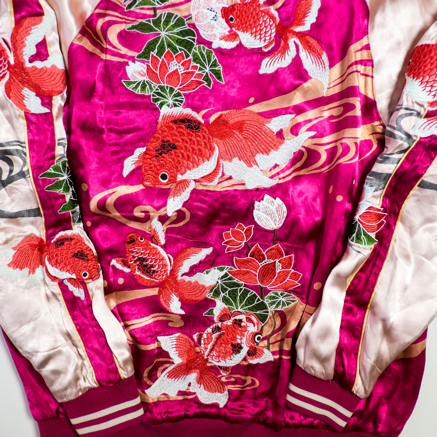 Miyabi Musubi Reversible Sukajan Jacket L-XL Goldfish Lotus Dragon Embroidered Japanese Yokosuka Bomber