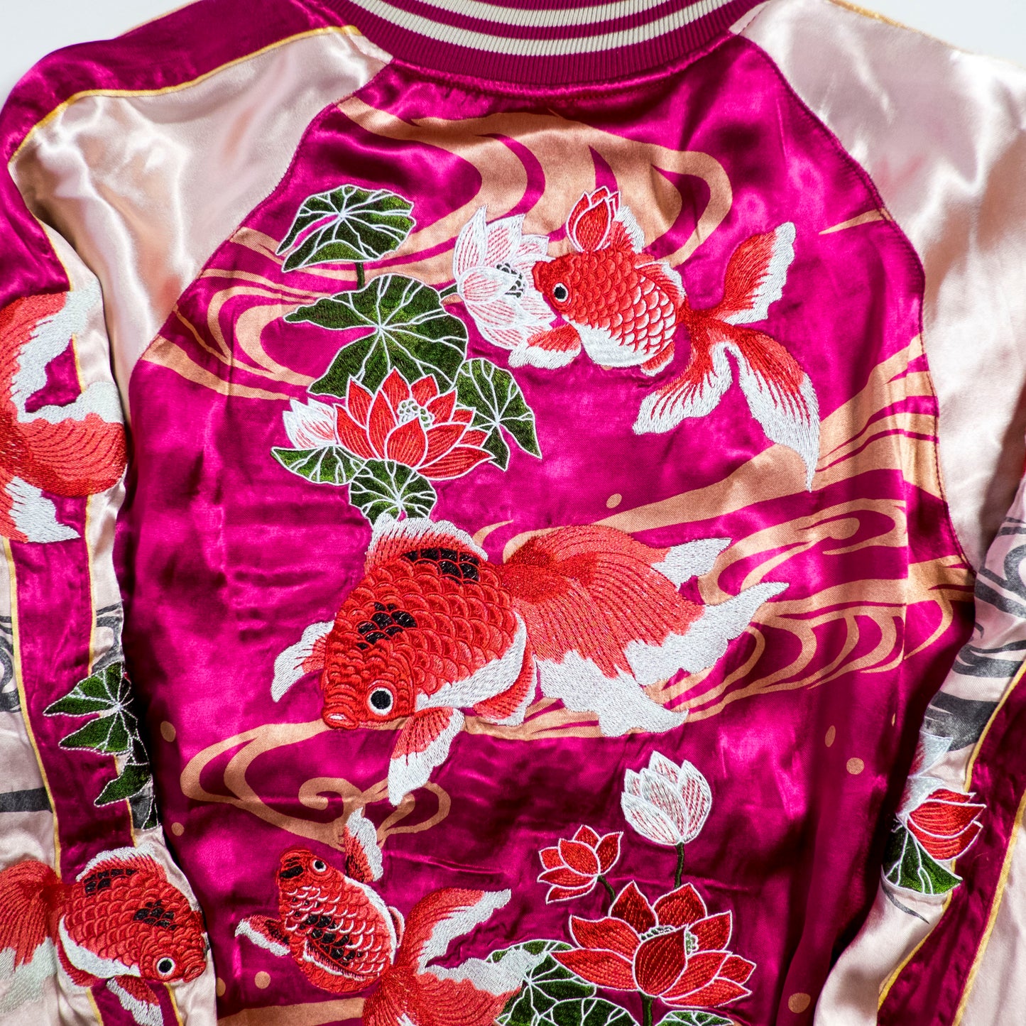 Miyabi Musubi Reversible Sukajan Jacket L-XL Goldfish Lotus Dragon Embroidered Japanese Yokosuka Bomber