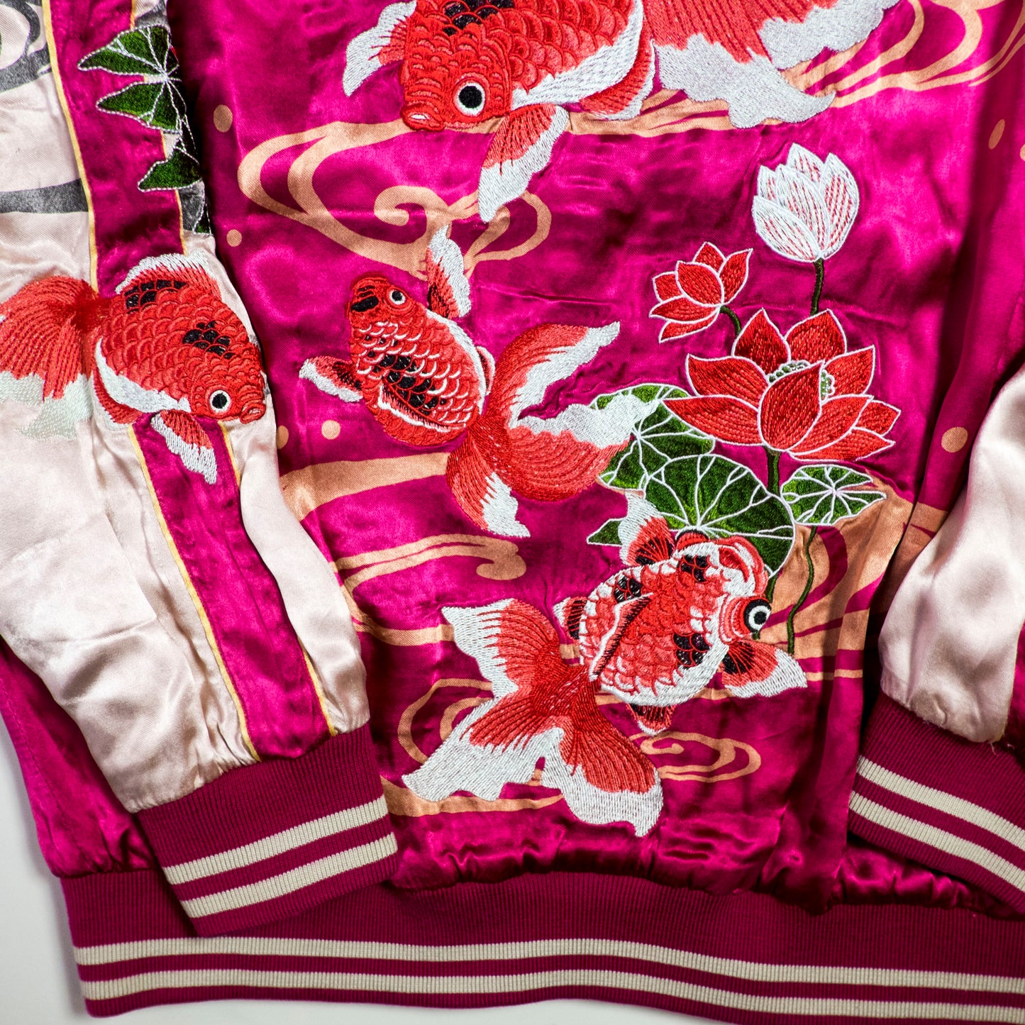 Miyabi Musubi Reversible Sukajan Jacket L-XL Goldfish Lotus Dragon Embroidered Japanese Yokosuka Bomber