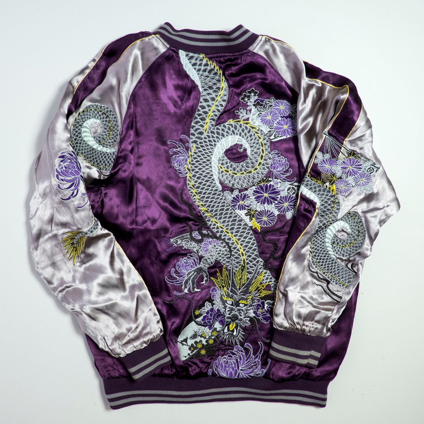 Miyabi Musubi Reversible Sukajan Jacket L-XL Goldfish Lotus Dragon Embroidered Japanese Yokosuka Bomber