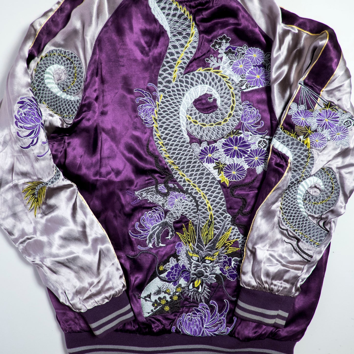 Miyabi Musubi Reversible Sukajan Jacket L-XL Goldfish Lotus Dragon Embroidered Japanese Yokosuka Bomber