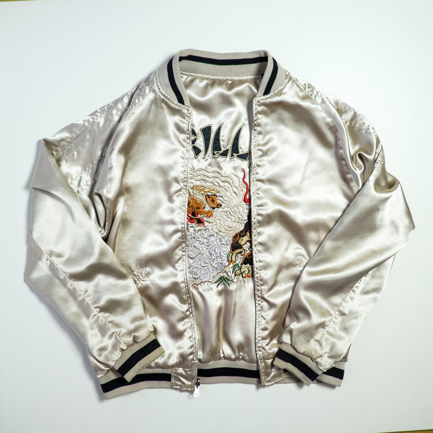 Vintage Japanese Japan GORILLA Dragon Ryu x Tiger Tattoo Art Design Embroidered Yokosuka Jumper Bomber Sukajan Souvenir Jacket