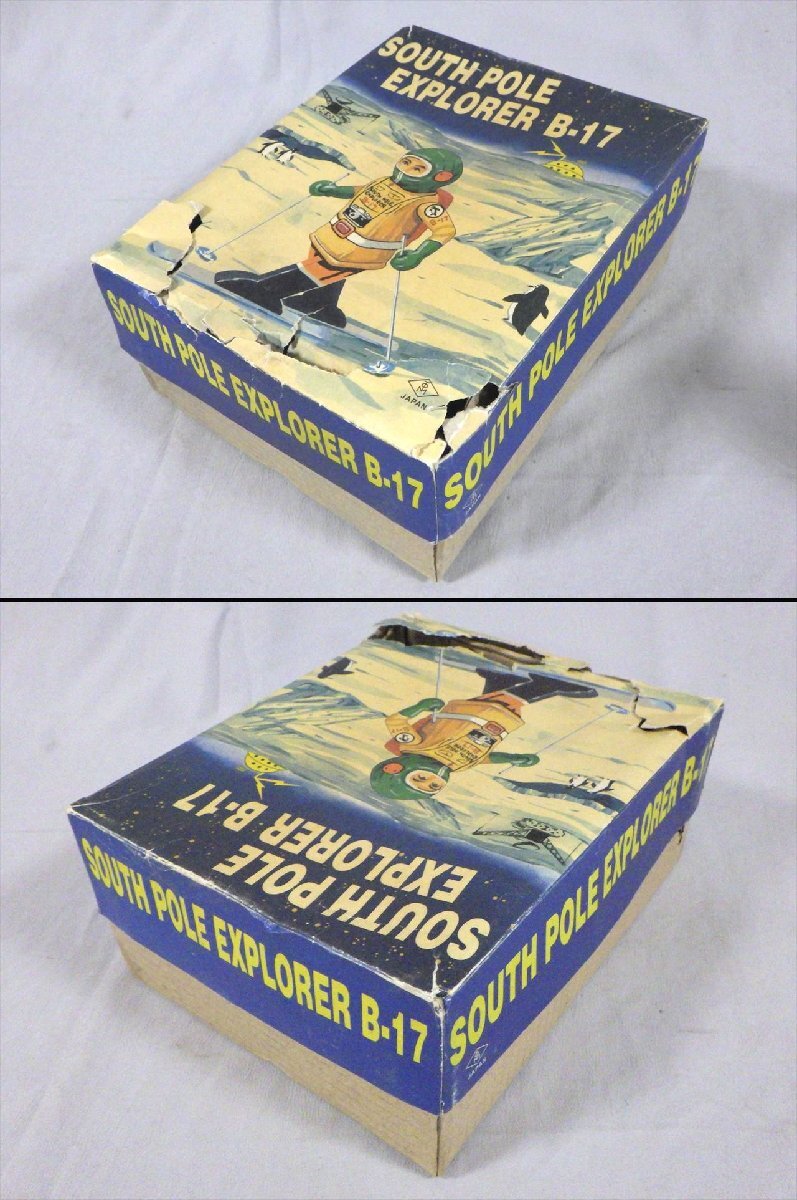TET Japan / Naito-Shoten-Associated “South Pole Explorer B-17” · Clockwork Skiing Tin Explorer · Original Box, Skis, Poles & Accessories · Japan, circa 1955