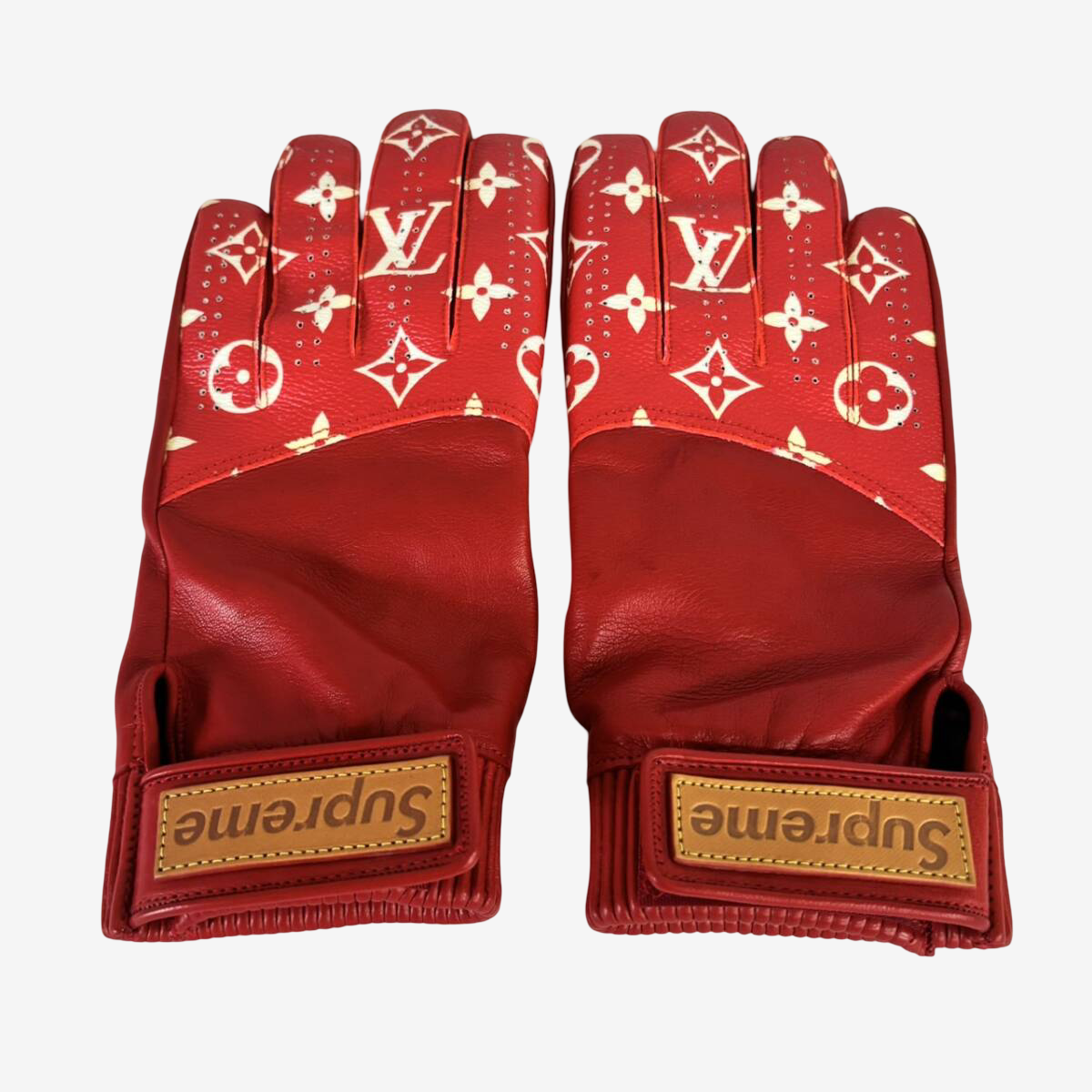 Supreme × Louis Vuitton Baseball Gloves in Red Monogram Leather, Fall/Winter 2017, Size S