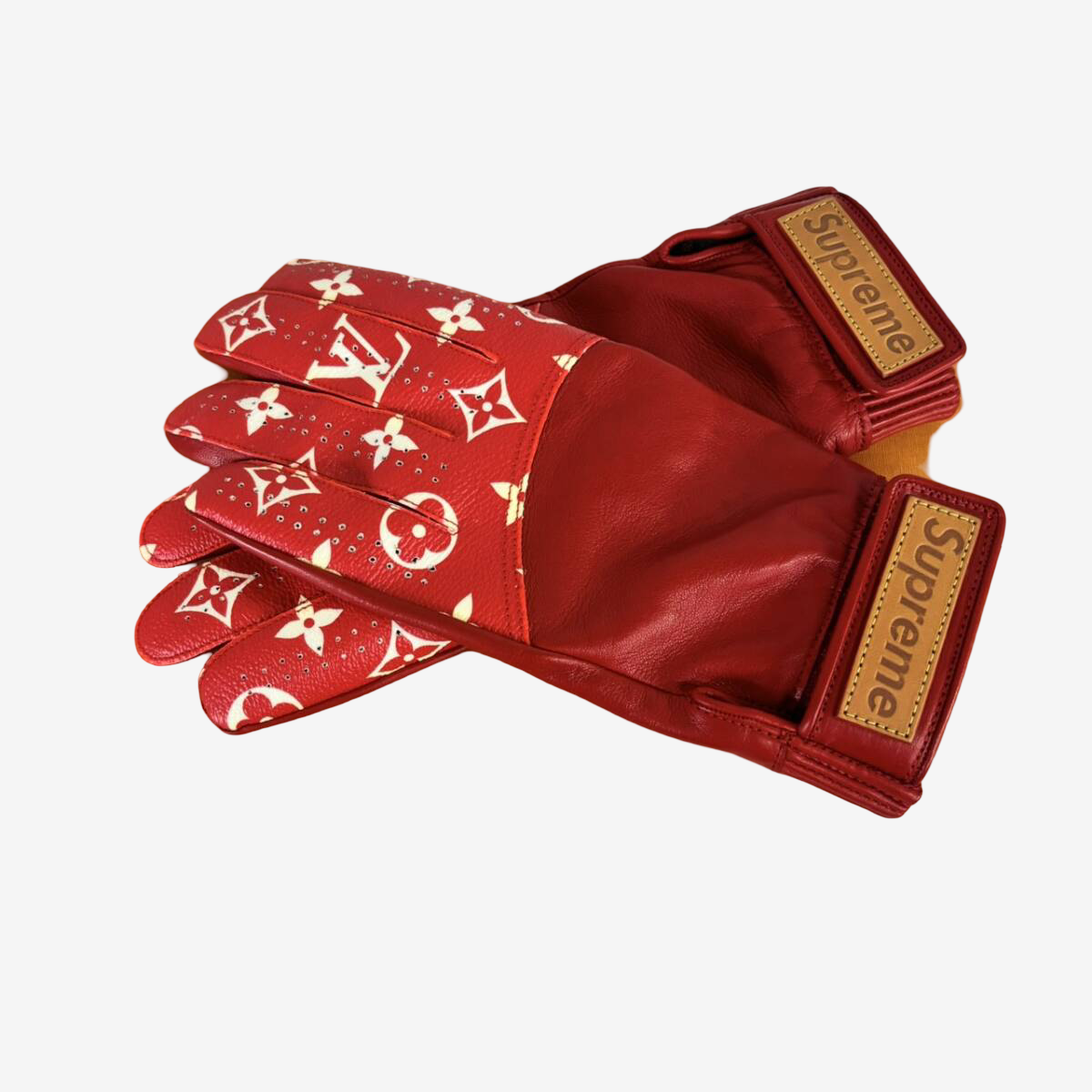 Supreme × Louis Vuitton Baseball Gloves in Red Monogram Leather, Fall/Winter 2017, Size S