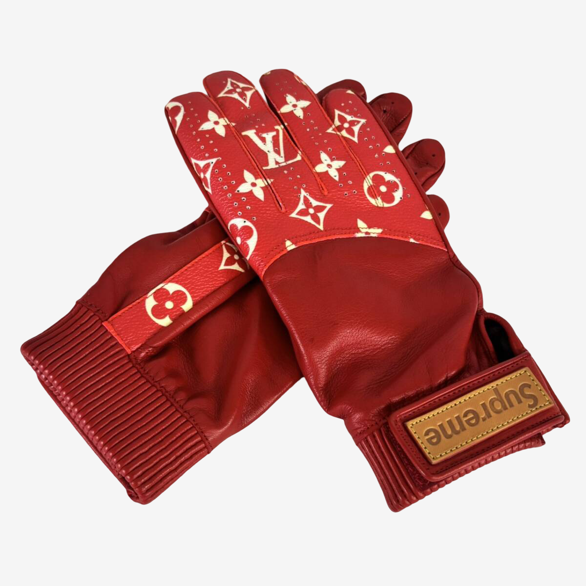 Supreme × Louis Vuitton red Monogram baseball gloves
