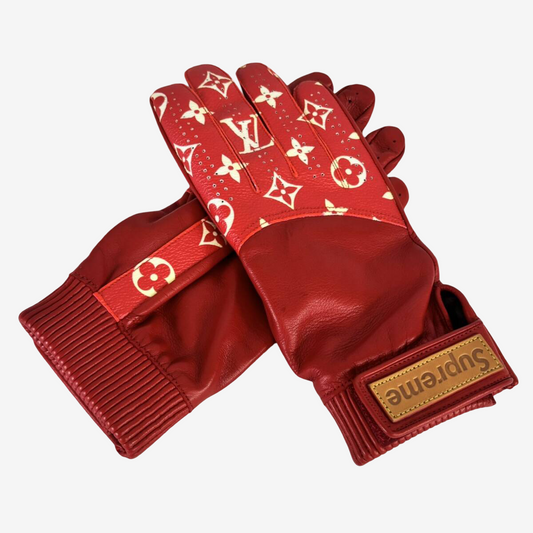Supreme × Louis Vuitton red Monogram baseball gloves