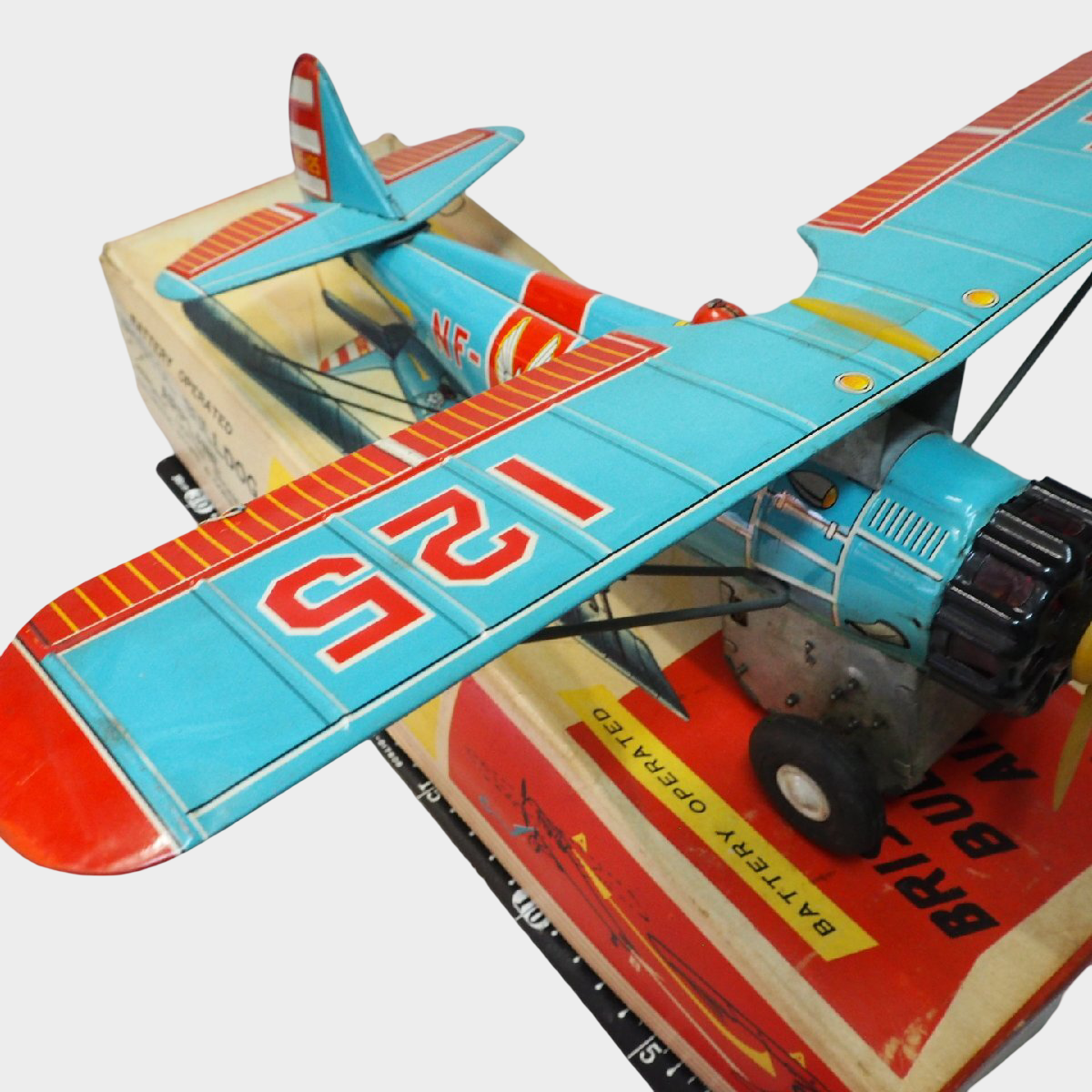 S&E Bristol Bulldog NF-125 Tin Airplane with Box — Showa Japanese Battery-Operated Aircraft