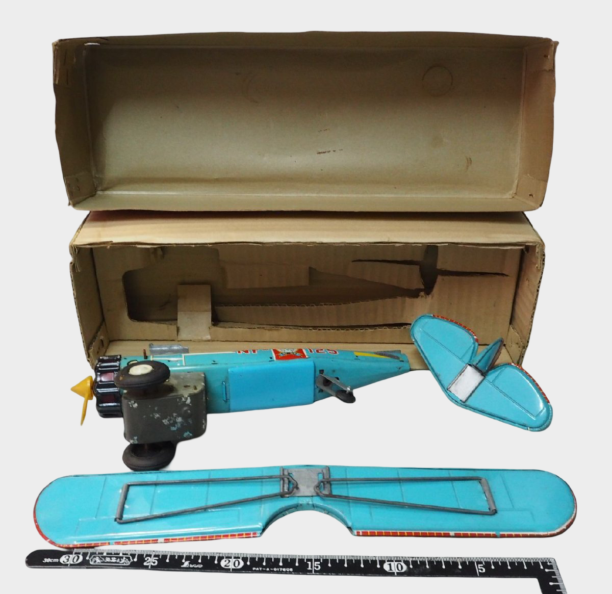 S&E Bristol Bulldog NF-125 Tin Airplane with Box — Showa Japanese Battery-Operated Aircraft