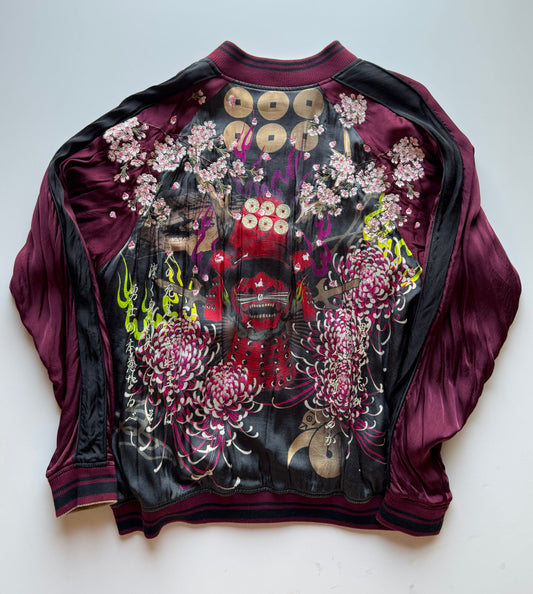 Miyabi Musubi Sanada Samurai Reversible Sukajan XL, Yukimura Six Coins Sakura Chrysanthemum Japanese Souvenir Jacket