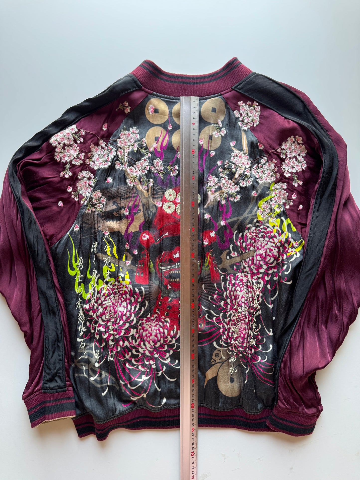 Miyabi Musubi Sanada Samurai Reversible Sukajan XL, Yukimura Six Coins Sakura Chrysanthemum Japanese Souvenir Jacket