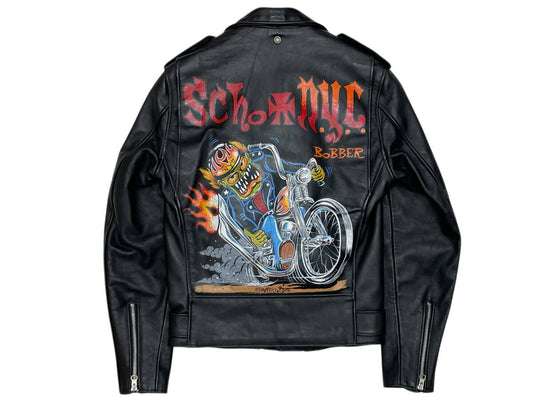 Schott Von Franco 613US One Star Riders Jacket Black Steerhide Leather Bobber Demon Art USA Rare Size 34